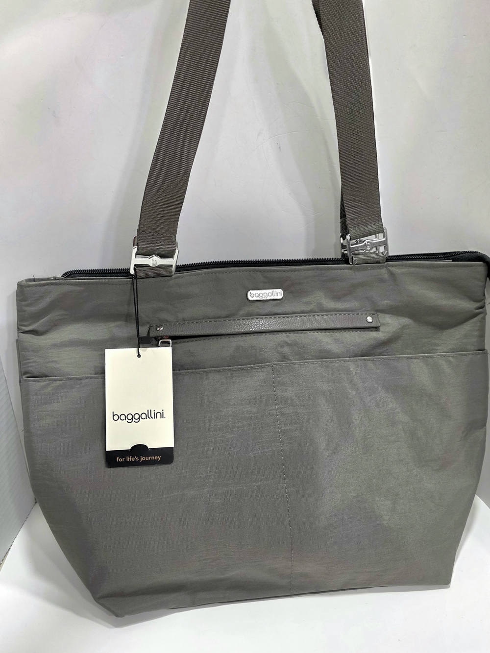 Baggallini Gray "ALL AROUND" Tote Bag with Front Zip Pocket NWT